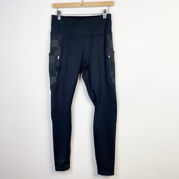 Athleta Radiant Grid High Traverse Leggings Tights Fleece Lined Black Warm M - Picture 2 of 16